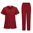 thumbnail image 2 of WULMLEO Womens Scrub Sets 2 Piece Short Sleeve Soft Comfortable Scrubs Outfits Stretch V Neck Trendy Nurse Uniform Shirts and Joggers Petite Working Medical Nursing Workwear Wine M, 2 of 5