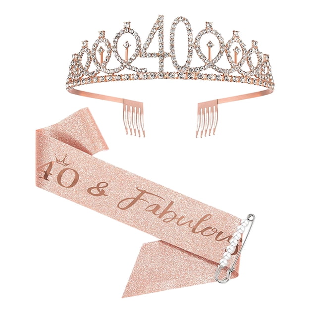 13th Birthday Crown, Sash & Set for Girls: Rose Gold, Alloy & Rhinestones, Adjustable, Perfect Decor & Gift