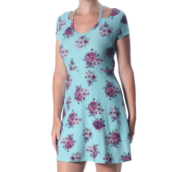 ULTRA FLIRT $39 Womens Light Blue Floral Cutout Fit Flare Dress S Juniors B B