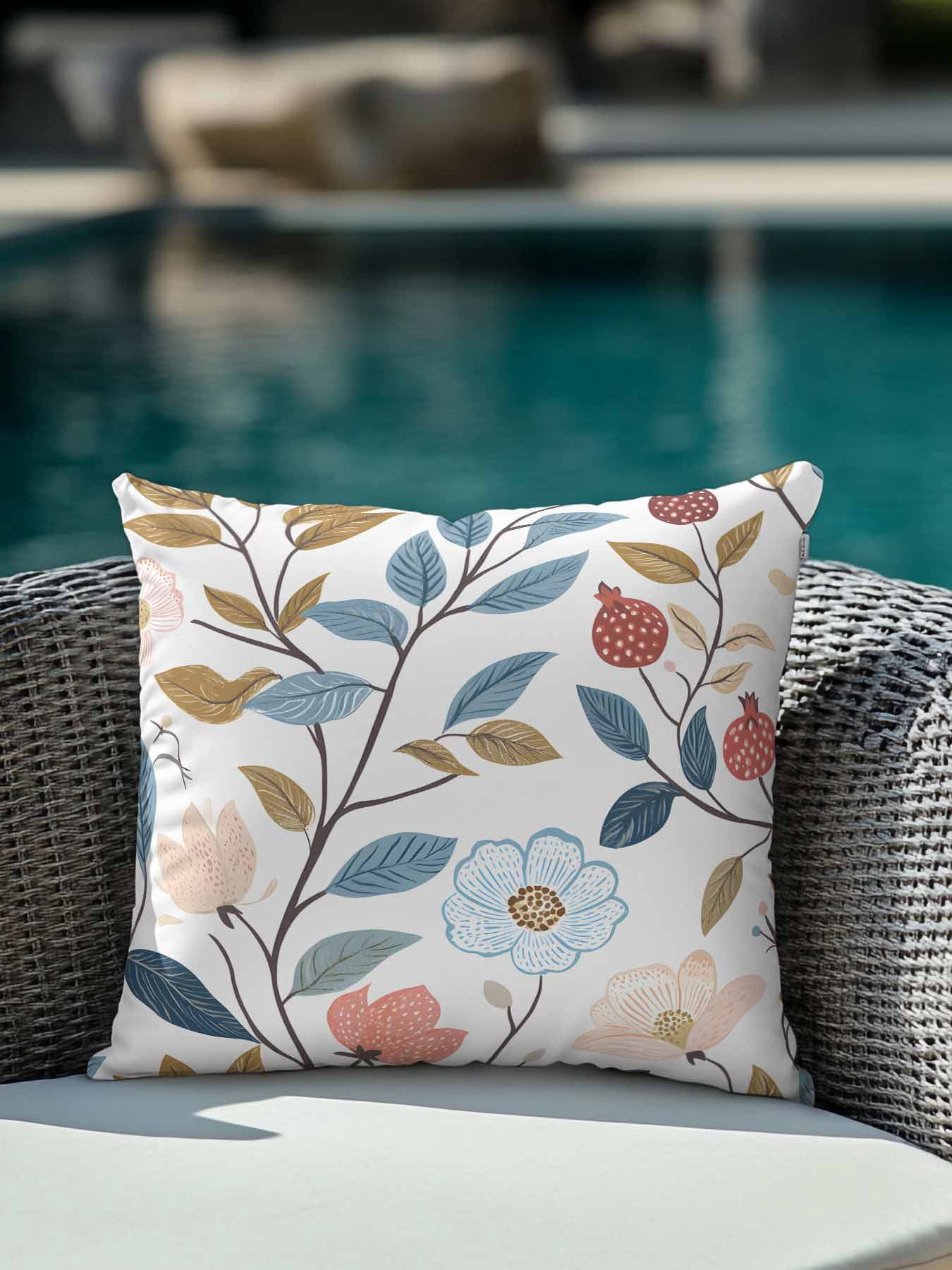 Outdoor Pillows Waterproof, Pastoral Botanical Bedding Throw Pillows with Insert for Couch Sofa Bed, Spring Summer Floral Farmhouse 16x16 Inch Pillowcases Decorative Camping Patio Pillow Set of 1