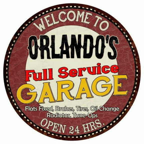 Orlando's Full Service Garage 14" Round Metal Sign Man Cave Decor 100140037424