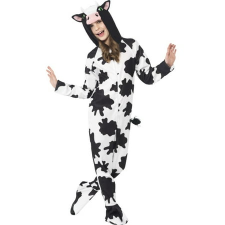 Girls All In One Farm Animal Cow Zip Up Footie Costume With Hood
