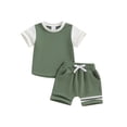 thumbnail image 2 of Aojekbee Boys Summer 2PCS Shorts Sets Short Sleeve Contrast Color Tops and Drawstring Shorts Sets, 2 of 10