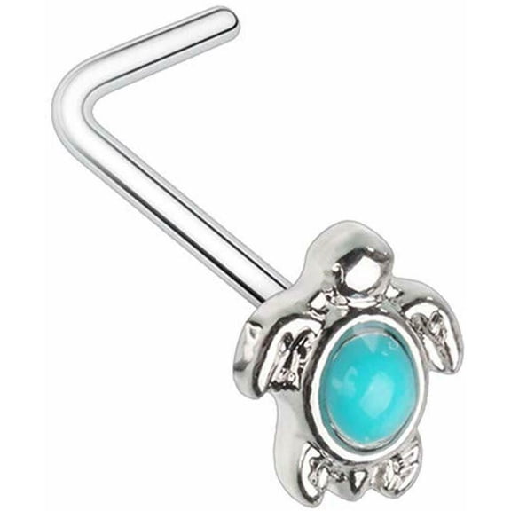 20 GA Turquoise Sea Turtle L-Shape Nose Ring 316L Surgical Stainless Steel