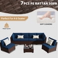 thumbnail image 6 of KIGOTY 7 Piece Outdoor Patio Furniture, Wicker Rattan Outdoor Conversation Set Sectional Sofas for Backyard, Garden, Brown-Navy Blue, 6 of 7