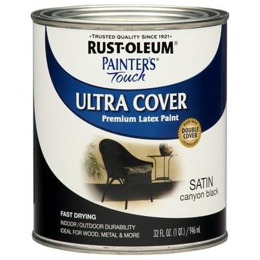 Rust-Oleum 1 qt 267332 Canyon Black Painters Touch 2X Ultra Cover Premium Latex Paint, Satin