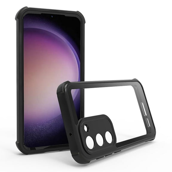 For Samsung Galaxy S23 Hybrid Transparent Clear Back Hard PC & Soft TPU Protective Bumper Extra Shock-Absorb Corners Case Cover fit Galaxy S23 - Black