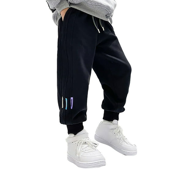 RUTAYY Boys Pants Sweatpants Athletic Workout Clothes Joggers With Zipper Pocket And Drawstring Running , Black, 8-9 Years