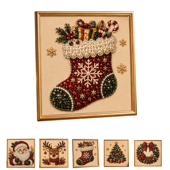 DIY Christmas Pearl Diamond Painting Art Kit,Cute Mosaic Craft, 3D Pearl Painting Set Raised 3D Sparkling Pearl Art Set to Upgrade Dull Home Wall Decor