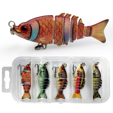SIEYIO 5 Pcs Slow Sinking Simulated Swimming Lures Multi Jointed Artificial Hard Baits