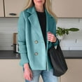 thumbnail image 3 of ASDFVBKG Women's Fall Winter Wool Blend Jacket Casual Notched Lapel Patch Work Knit Long Sleeve Double Breasted Pea Coat Loose Button Fashion Blazer Jacket Outerwear Light Blue M, 3 of 4