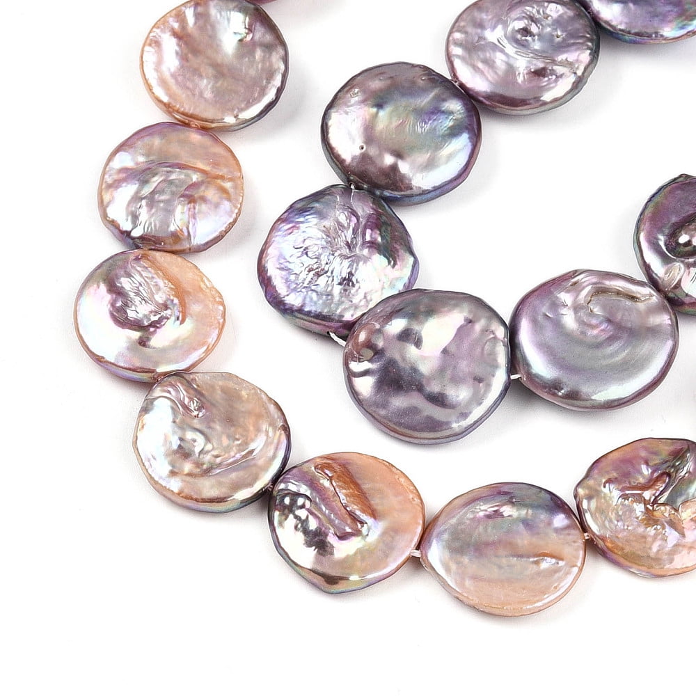 1Strand Natural Baroque Keshi Pearl Beads Strands Nucleated Pearl Flat Round 19~23x18~21x4~10.5mm Hole: 0.7mm about 18pcs/strand