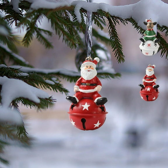 Floleo Christmas Ornaments Christmas Jingle Bells Ornament Santa Claus Small Christmas Tree Ornaments Resin Tiny Christmas Figurines For Holiday Christmas Hanging Decor