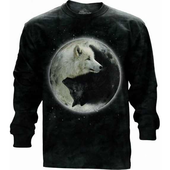 The Mountain 4539225 Yin Yang Wolves Long Sleeve T-Shirt, Black - 3XL