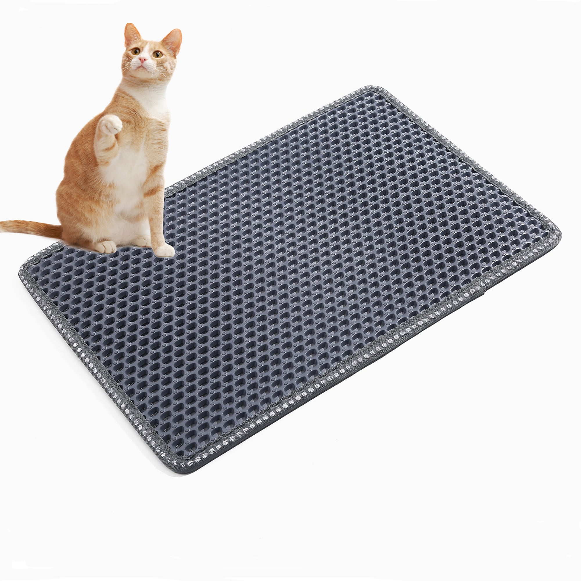 Hottest Cat Litter Mat Grey Trapping for Litter Box, No-Toxic & Large,  Urine & Waterproof, Honeycomb Double Layer Anti Tracking Kitty Mats, No