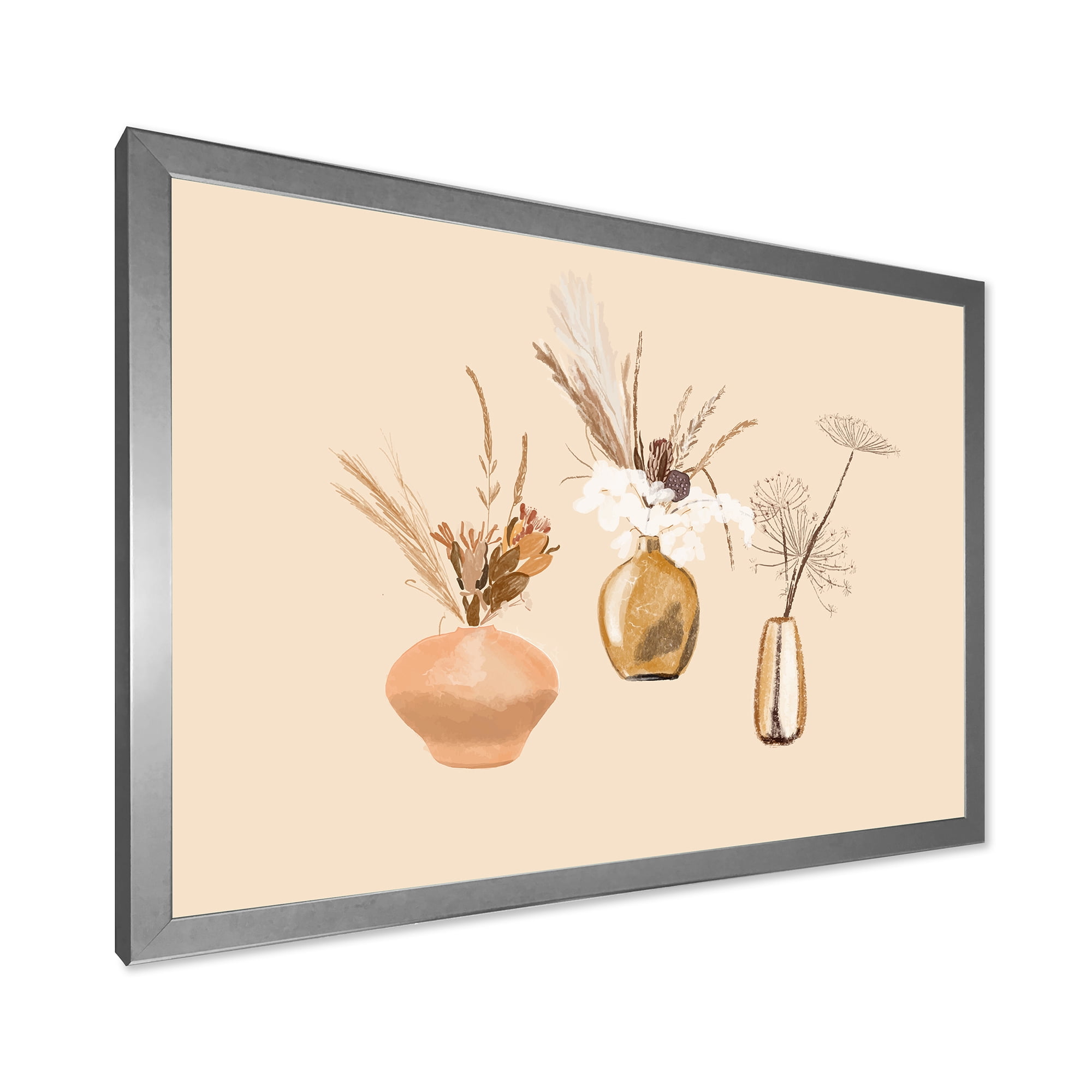 Designart 'Gold Vases With Bouquets Of Wildflowers I' Traditional Framed Art Print