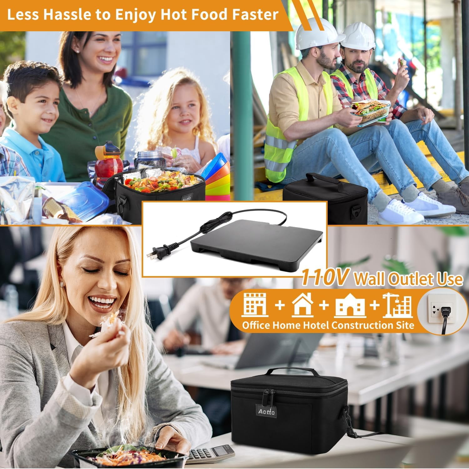 Aotto Portable Oven, 110V Electric Heated Lunch Box, Mini Microwave for Adults Work Office Travel Hotel, Home Kitchen, Black