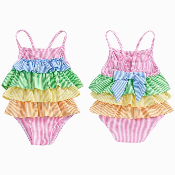 Bosanter Little Girls One Piece Swimsuit Colorful Rainbow Swimwear Comfortable Breathable Swimwear Beach Bathing Suit, Hot Pink 12-18M