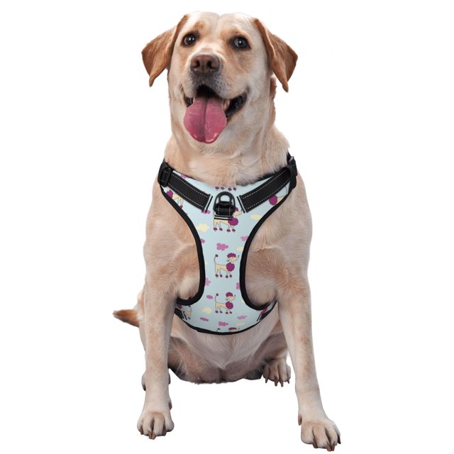 Kdxio Poodle Dog Print No Pull Dog Harness Adjustable Reflective Oxford Easy Control Medium Large Dog Harness for Training and Everyday-X-Large