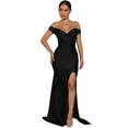thumbnail image 3 of Vestido de noche elegantes con hombros descubiertos fruncido de muslo con abertura sexy, 3 of 4