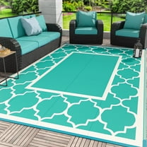 DEORAB Outdoor Rugs Waterproof Plastic Straw Mat 6'x9' Reversible for RV Patio Deck Beach Lake Green & Beige White