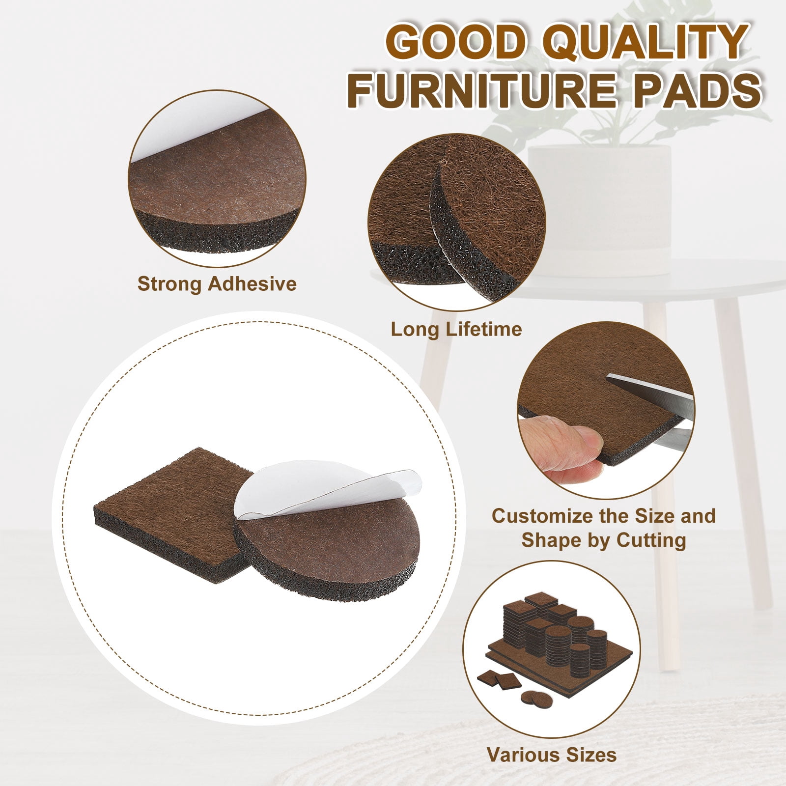 98Pcs Felt Furniture Pads, Pure Wool Felt Furniture Feet Wood Floor Protectors Self Adhesive for Protecting Hardwood Floors, Table Legs and Chair Legs, Brown