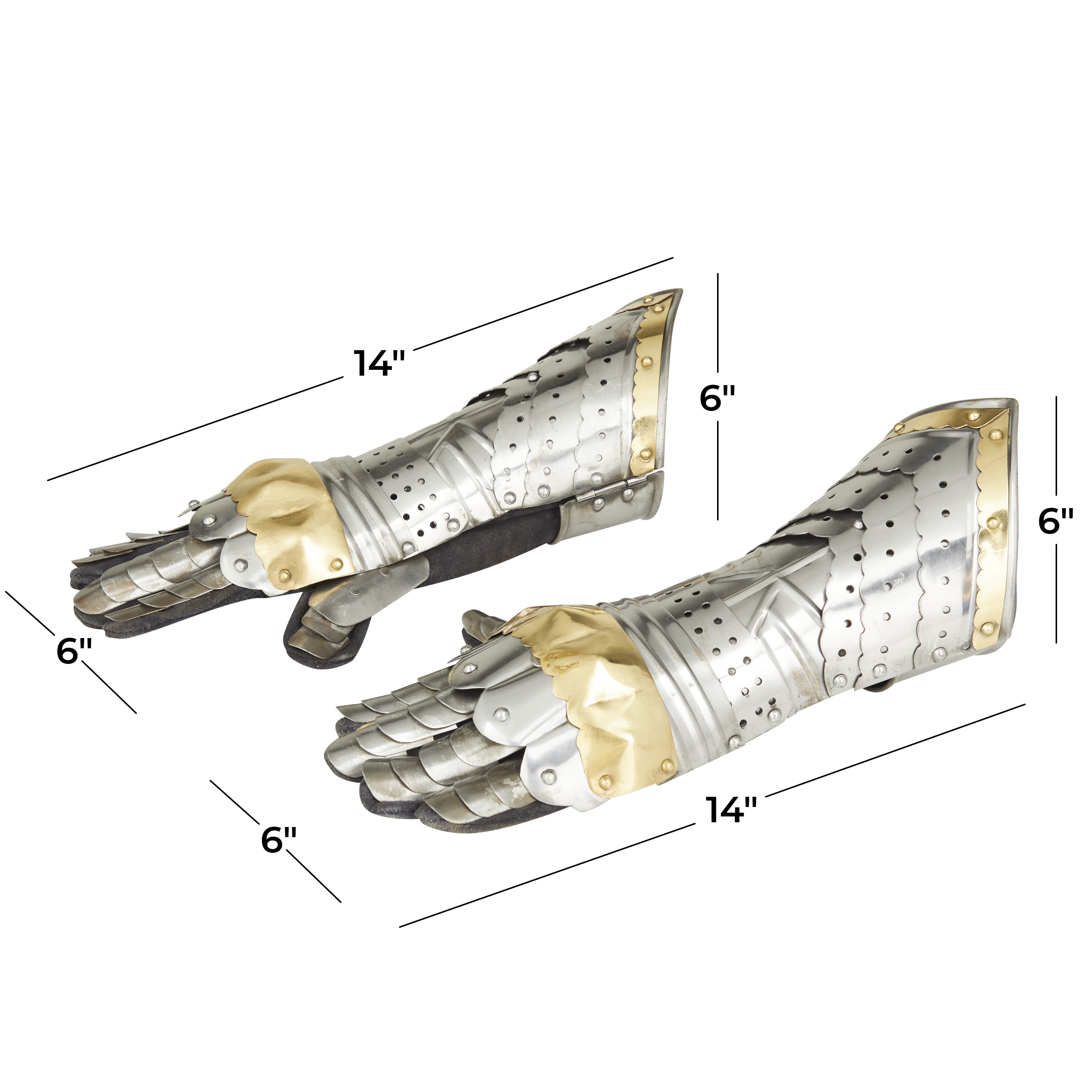 14" Metal Silver Replica Medieval Armor Gloves, by DecMode (2 Count)