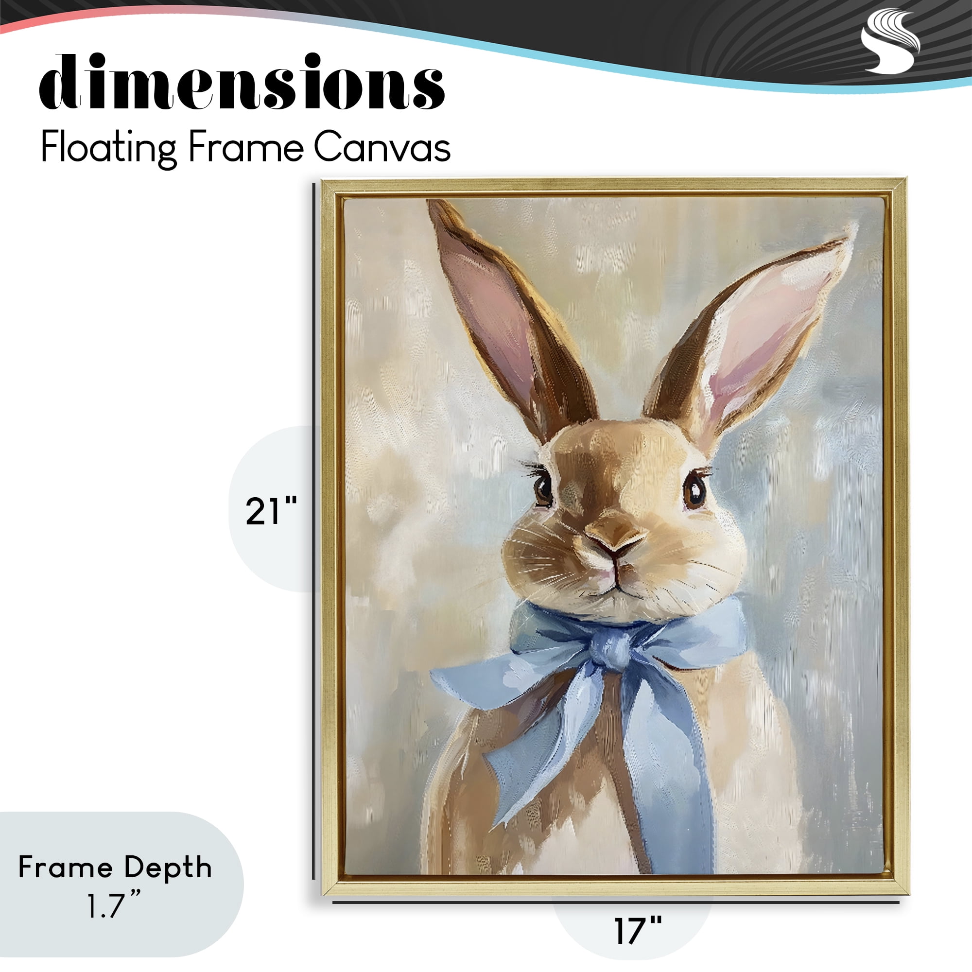 Stupell Industries Bunny with Blue Bow Gold Framed Floater Canvas Wall Art, design by The Prints Vibe