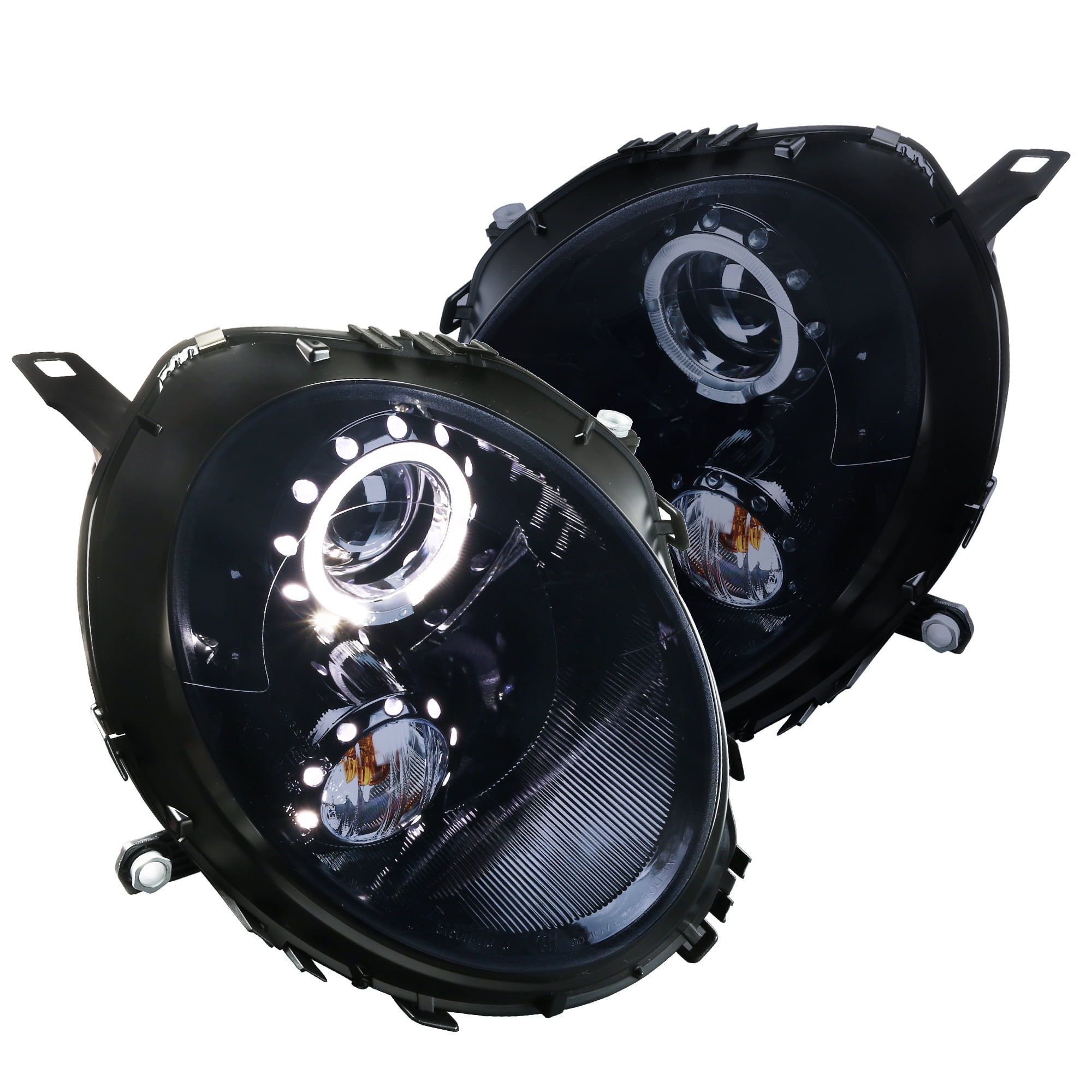 SpecD Tuning Glossy Black Led Halo Rim Projector Headlights Smoke Lens