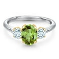 thumbnail image 3 of Gem Stone King 10K Two Tone Gold Green Peridot and Sky Blue Aquamarine Engagement Ring for Women | 1.92 Cttw | Oval 8X6MM | Gemstone August Birthstone | Size 7, 3 of 6