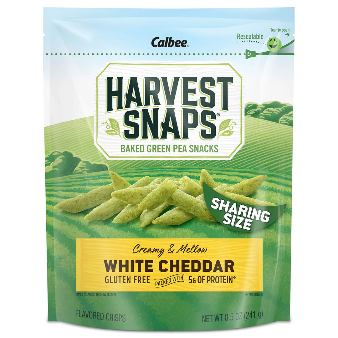 Harvest Snaps Veggie Chips | White Cheddar, 8.5 oz Bag (Case of 6) | Powered by Plant Protein, Gluten Free, Non-GMO Baked Vegetable Crisps | Made in USA