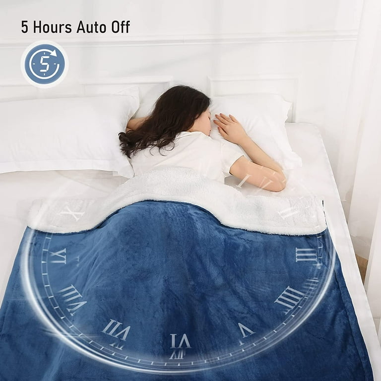 Gasky Electric Heated Blanket with 6 Heating Levels and 5 Auto off Timing Settings Flannel Blanket for Full Body and Machine Washable Blue White 50 x 60 Walmart