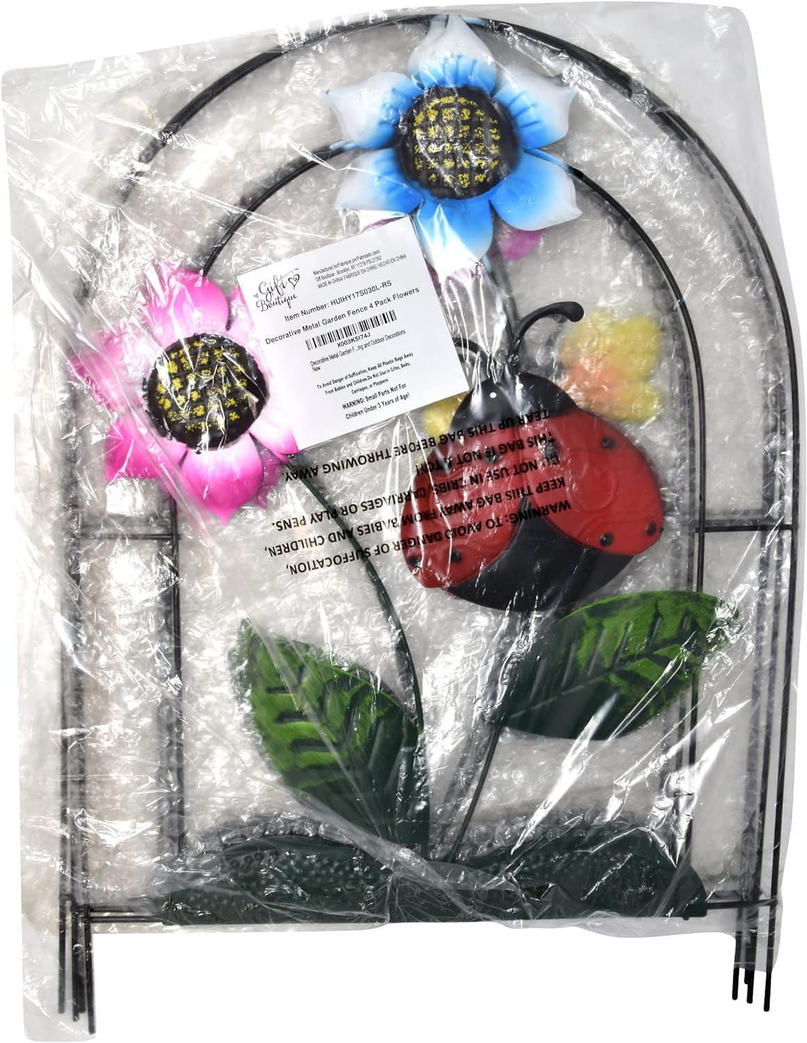 Decorative Metal Garden Fence 4 Pack - Spring Design with Flowers,  &  for Yard,  & Lawn