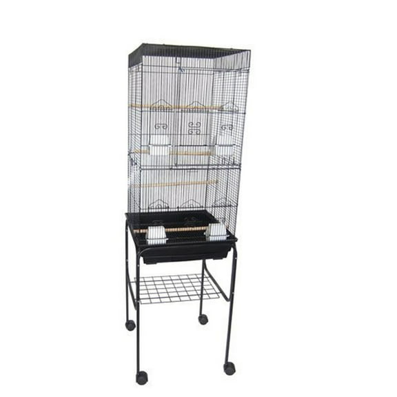 Ymlgroup 6804 3 by 8" Bar Spacing Tall Flat Top Small Bird Cage with Stand - 18"x14" in Black