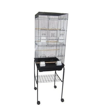 Ymlgroup 6804 3 by 8" Bar Spacing Tall Flat Top Small Bird Cage with Stand - 18"x14" in Black