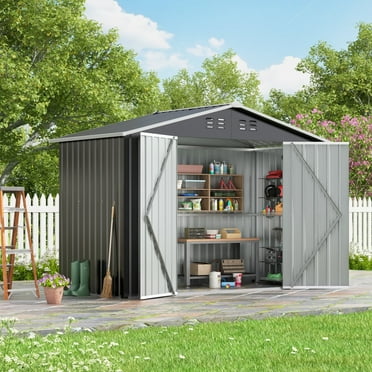 JAXPETY 9 x 4 ft. Metal Storage Shed with Galvanized Steel Roof, Lockable Doors for Backyard, Patio, Lawn, Gray