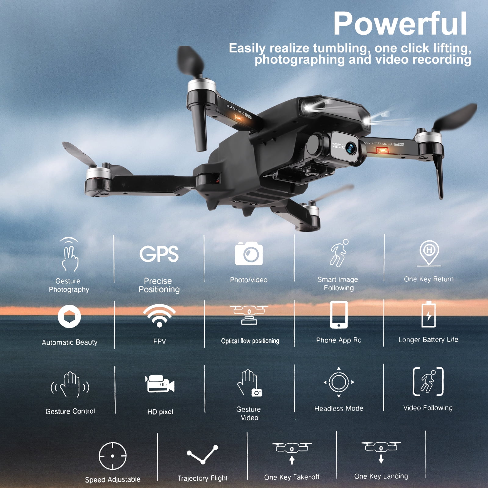 NETNEW 2x Cameras GPS Aerocraft Foldable Drone for Adults with 2x batteries 6K HD 1920P Cameras EIS Anti-Shake Quadcopter 5G WIFI FPV 30Mins Flight Time 120°FOV 50x Zoom Brushless Motor