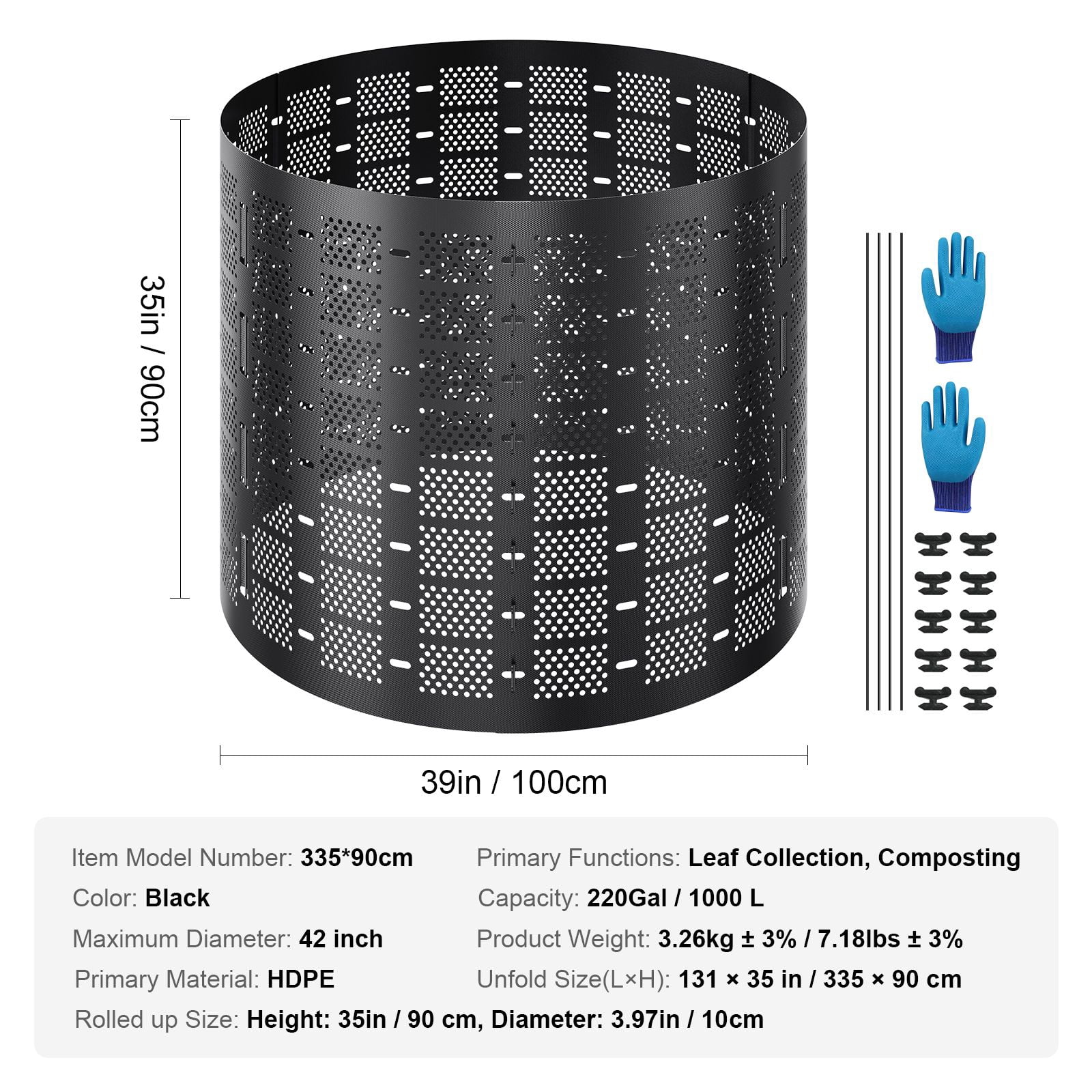 220 Gallon Garden Compost Bin with HDPE Material, Ventilation System, Reusable, Easy Assembly, for Backyard Composting