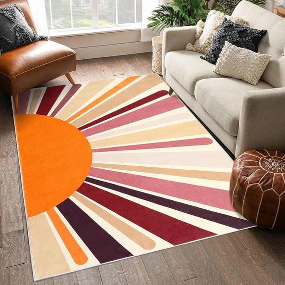 Washable Sun Print Area Rug. Low-Pile Design with Non-Slip Backing for Living Room. Bedroom. Office. Playroom and Farmhouse Decor.Brown.4*6ft(122*183cm)