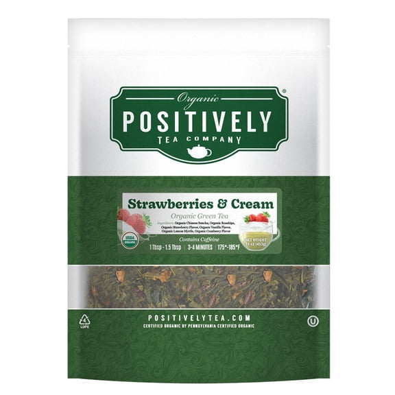 Positively Tea's Organic Strawberries and Cream Green Tea, Loose Leaf, 1 Pound Bag