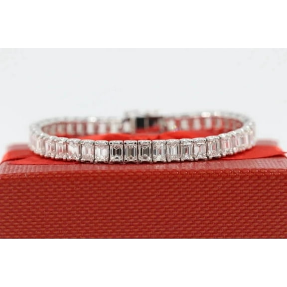 Radiant Jewelry 9CT Emerald Cut Simulated Diamond 14k White Gold Plated Mens  7.5" Tennis Bracelet