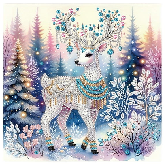 5D DIY Diamond Painting Kit Christmas Snowy Reindeer Special Shape Creative Diamond Craft Suitable for Home and Office Decor, Festive Gifts