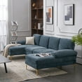 thumbnail image 3 of Couches for Living Room, Convertible Sectional Sofa Couch U Shaped Couch in Chenille with 2 Pillows and Metal Legs, 4-seat Modular Sofa for Apartment, Small Space, Lounge, Blue, 3 of 9