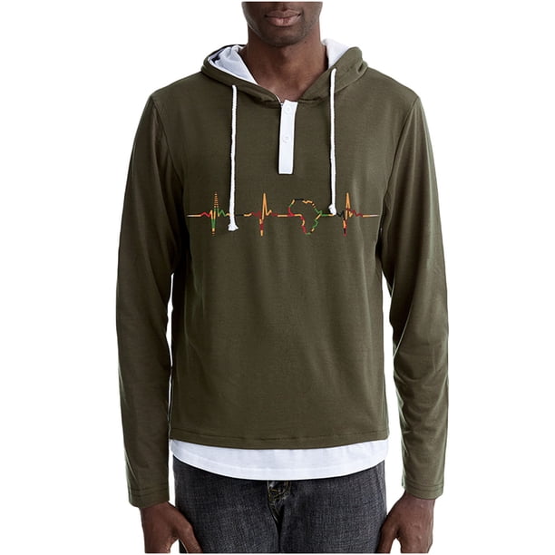 Hombres manga larga con capucha casual latido del corazón impresión moda pulóver camiseta blusa tops Pompotops oipoqjl29838