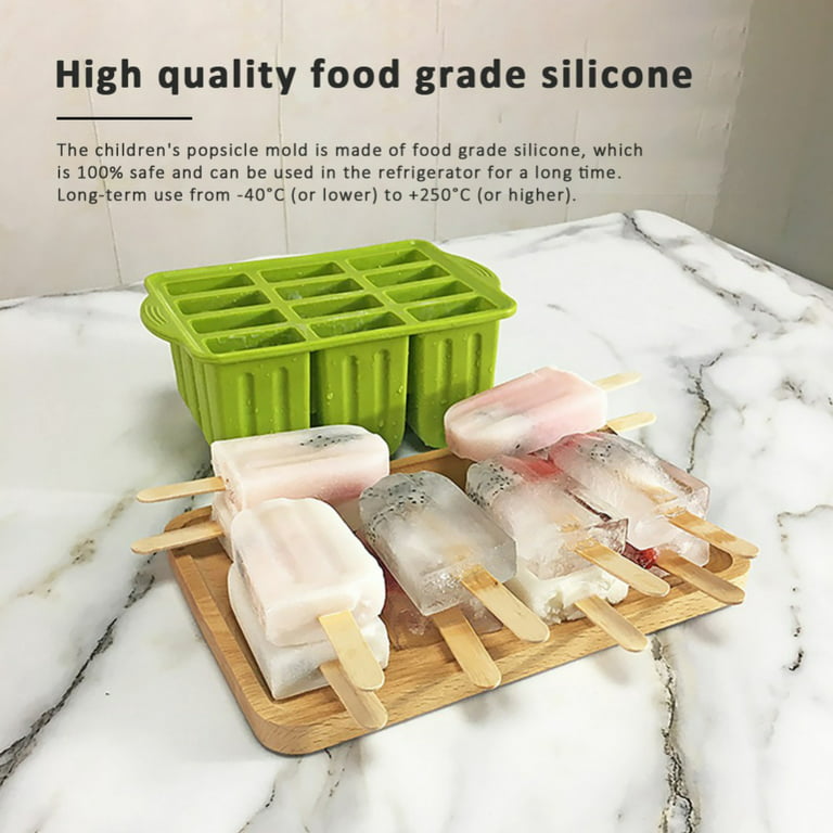 12 Cavities Silicone Popsicle Molds for Kids Adults Food Grade Popsicle  Maker Molds Ice Cream Stick + Silicone Funnel + Tie Wire + Popsicle +  Cleaning Brush + PVC Paper Card Box 