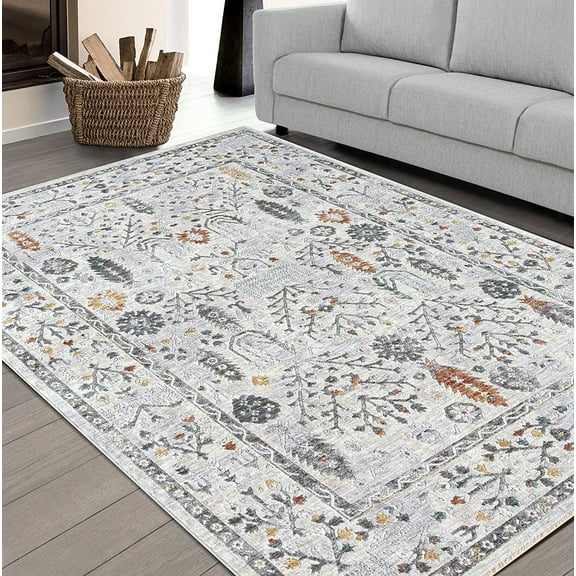 HR Area Rug Runner Traditional Vintage Floor Mat Thin and Soft Rug Floral Print Carpet Foldable Accent Rug Dining Room Living Room Faded Rug Bohemian, 2x 7 Gold, Rust, Multi