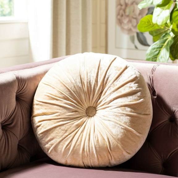 SAFAVIEH Caramia 15" x 15" Round Tufted Plush Pillow, Cream