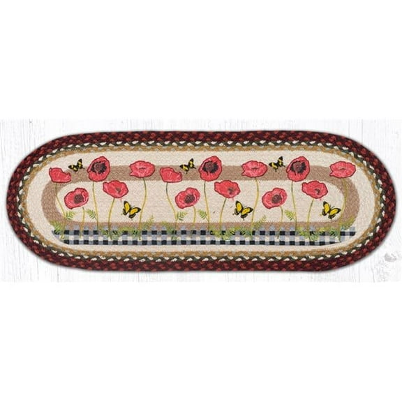 Capitol Importing 68-417P 13 x 36 in. OP-417 Poppies with Black Check Oval Table Runner