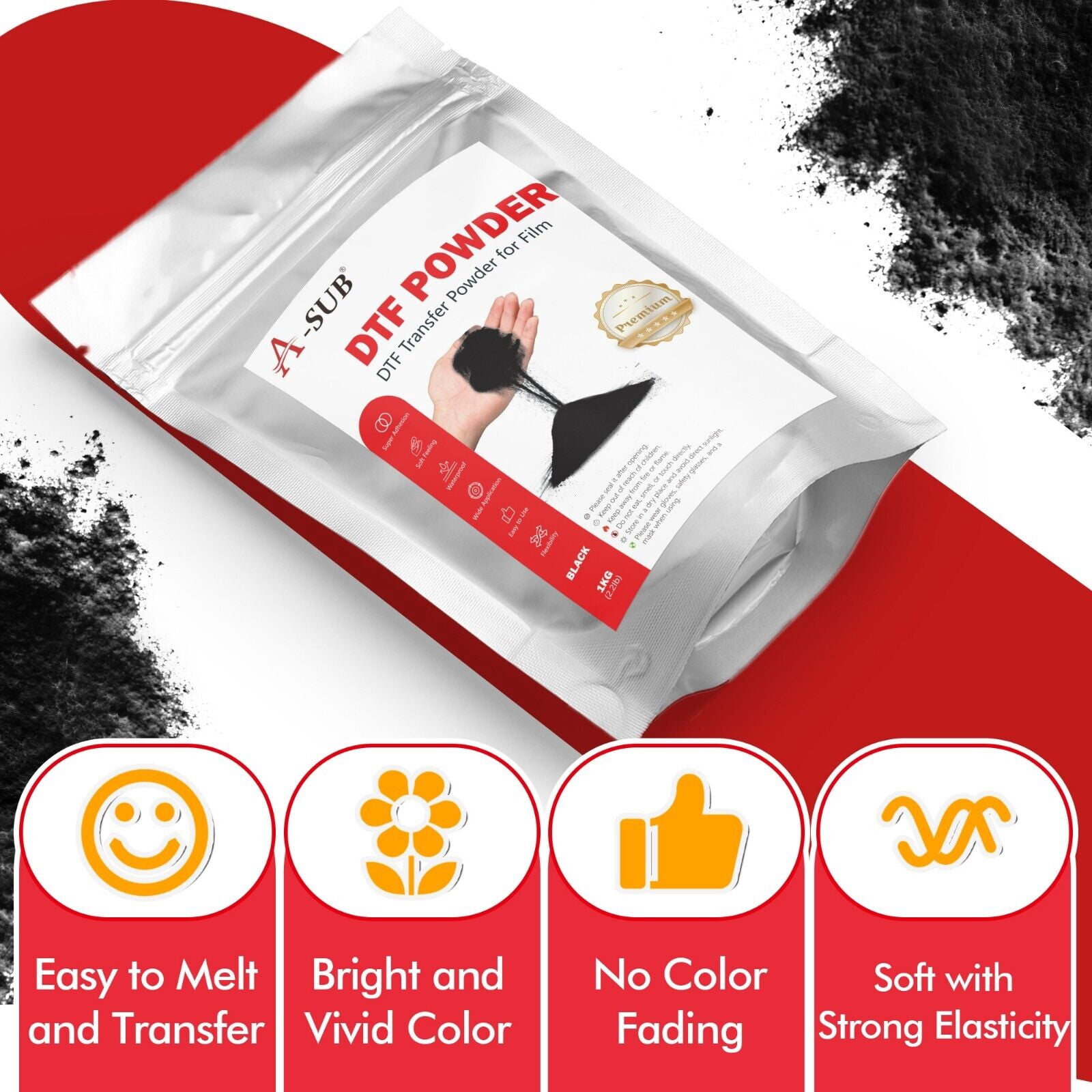A-SUB Direct to Film and Powder Kit for Sublimation Heat Transfer, DTF Starter Kit - 30 Sheets A4 DTF Film + 2.2lb Black DTF Powder
