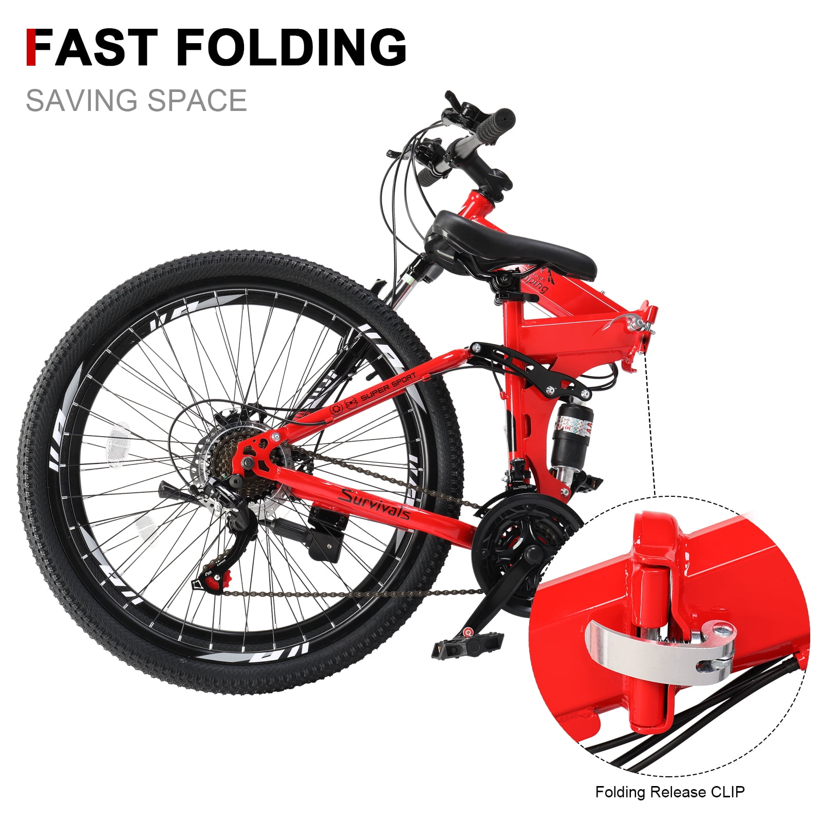 UBesGoo 27.5in Folding Mountain Bike Shimano 21-Speed with Disc Brakes,  Red